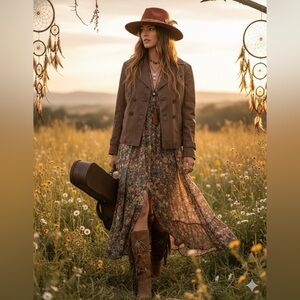 New York & Company Genuine Leather Double-Breasted Peacoat Jacket Brown Medium